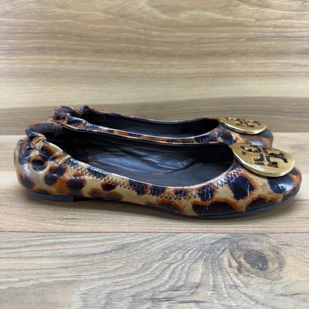 Tory Burch Womens 6 M Leopard Print Patent Leather Reva Flats Ballerinas